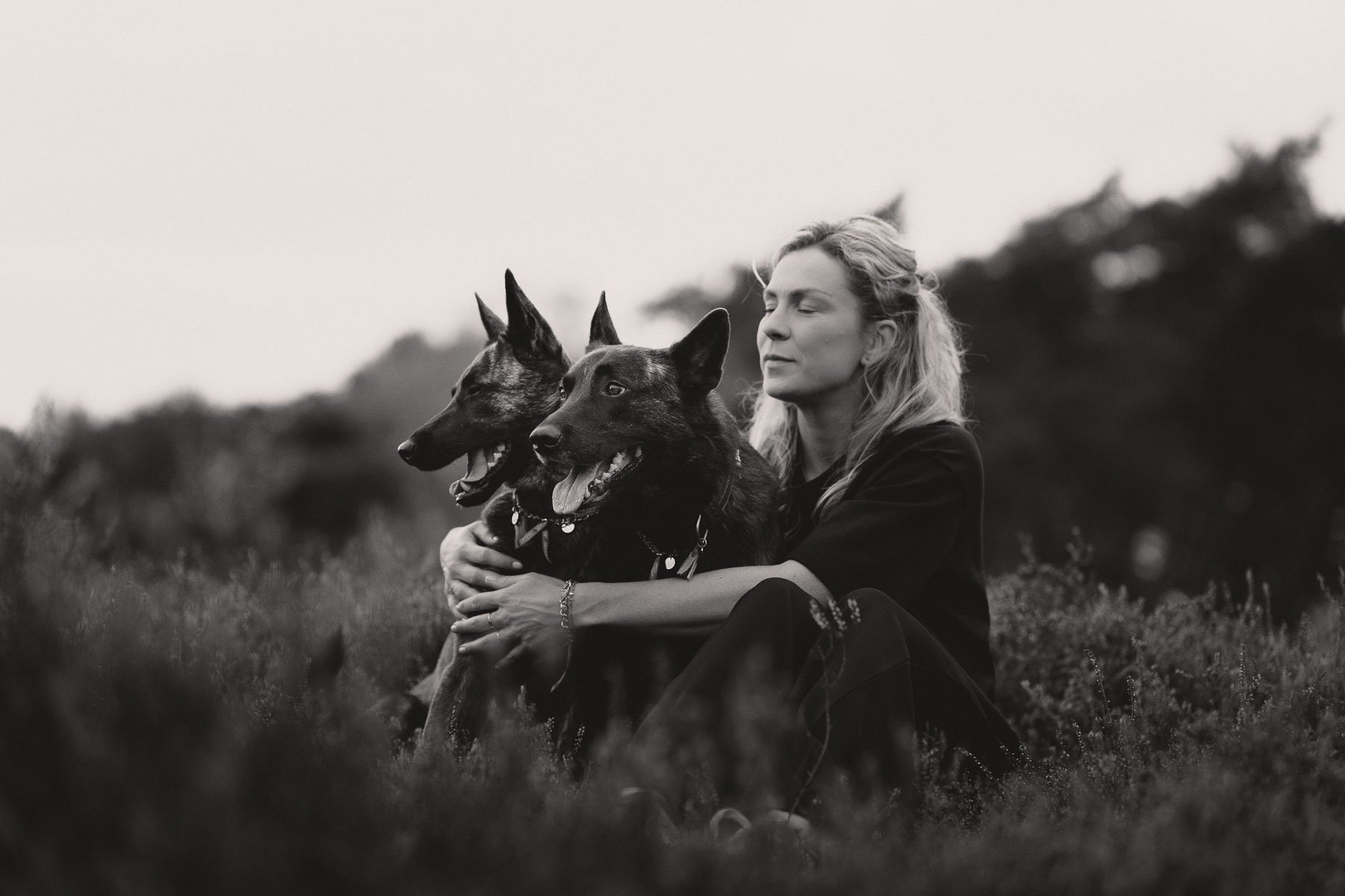 Black-and-white photo of Jedi and Owen
